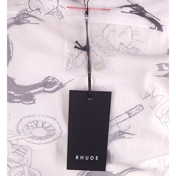 Rhude Doodle Hawaiian Shirt Size XS White Gray Unisex styling NWT - Picture 6 of 13